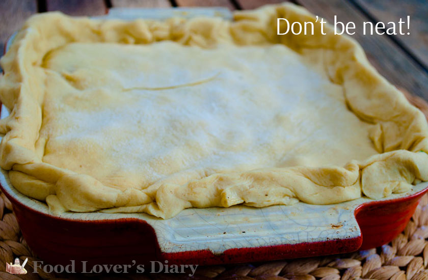 The pie ready to go in the oven