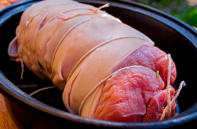 Pork trussed up ready to roast